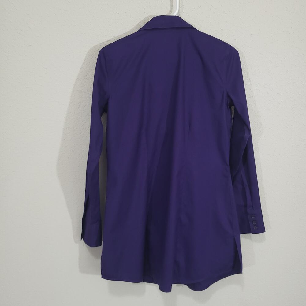 Button Down Shirt Chicos 0 Women Small 4 Purple Long Sleeve Cotton Tunic Length - Picture 2 of 11